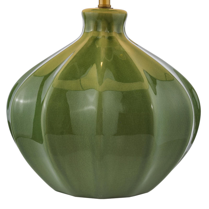 Dar Lighting Amrita Ceramic Table Lamp Green and Antique Brass With Shade • AMR4224-PYR142