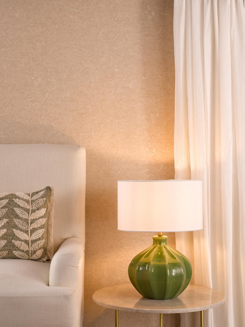 Dar Lighting Amrita Ceramic Table Lamp Green and Antique Brass With Shade • AMR4224-PYR142