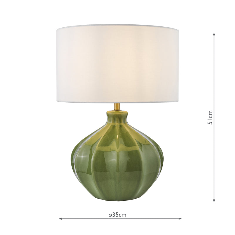 Dar Lighting Amrita Ceramic Table Lamp Green and Antique Brass With Shade • AMR4224-PYR142