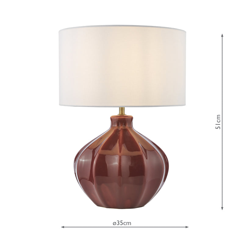 Dar Lighting Amrita Ceramic Table Lamp Red and Antique Brass With Shade • AMR4225-PYR142
