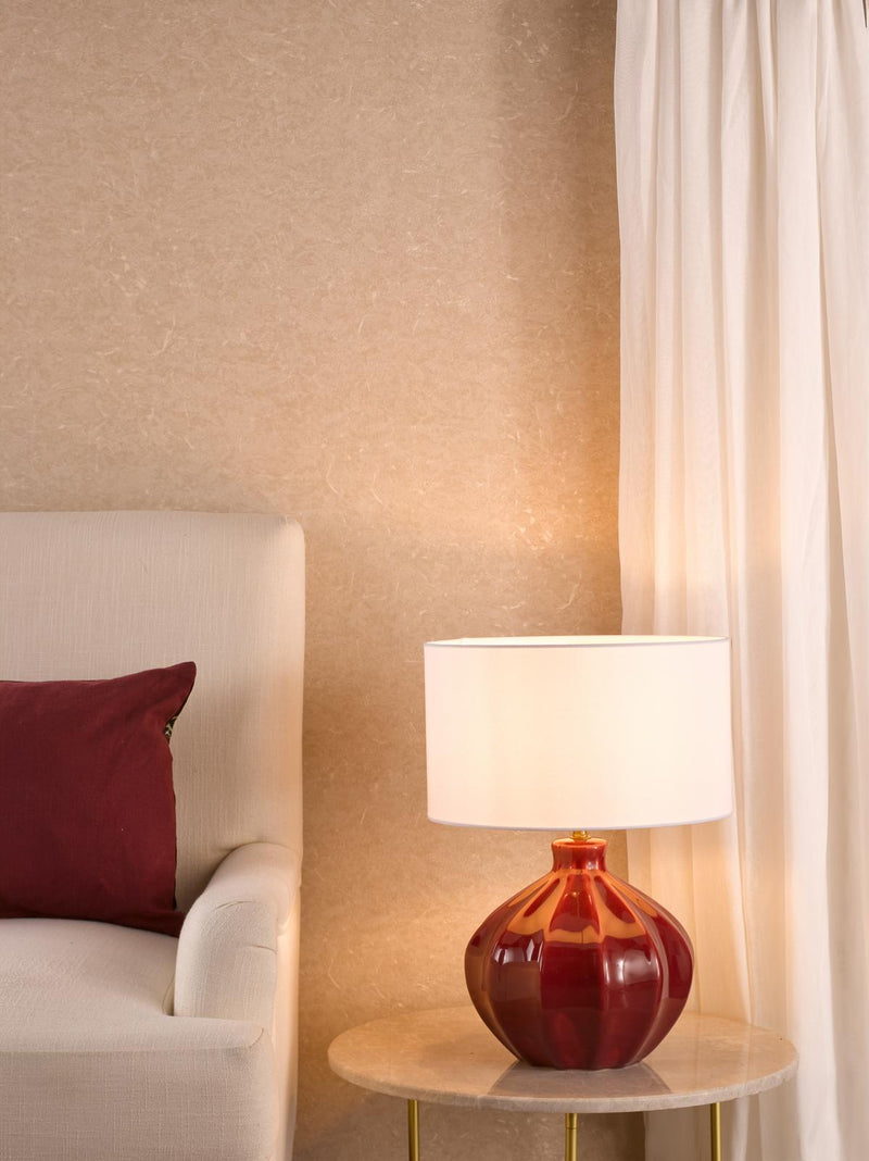 Dar Lighting Amrita Ceramic Table Lamp Red and Antique Brass Base Only • AMR4225