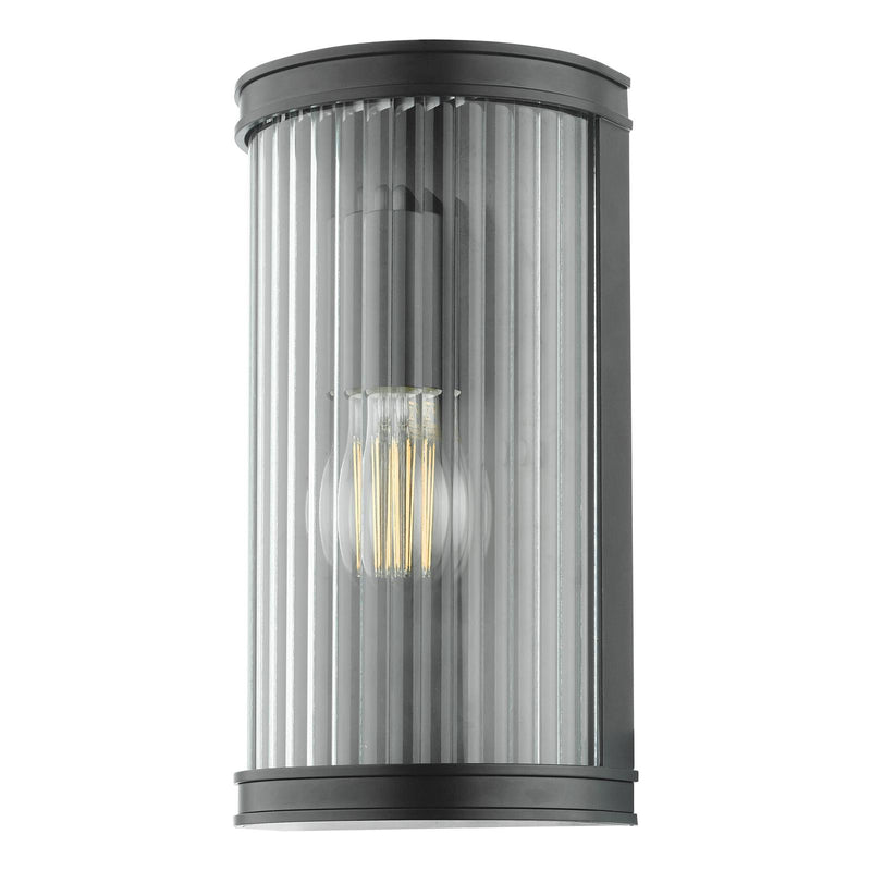 Dar Lighting Anund Bathroom Wall Light Matt Black Ribbed Glass IP44 • ANU0722