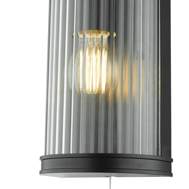 Dar Lighting Anund Bathroom Wall Light Matt Black Ribbed Glass IP44 • ANU0722