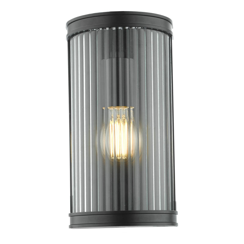 Dar Lighting Anund Bathroom Wall Light Matt Black Ribbed Glass IP44 • ANU0722