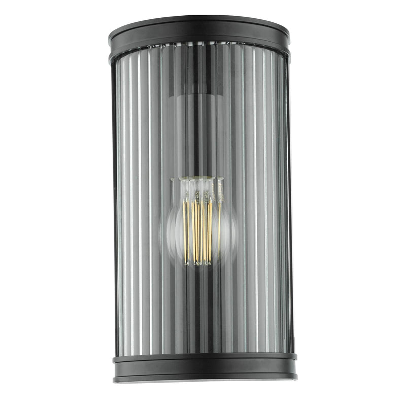 Dar Lighting Anund Bathroom Wall Light Matt Black Ribbed Glass IP44 • ANU0722