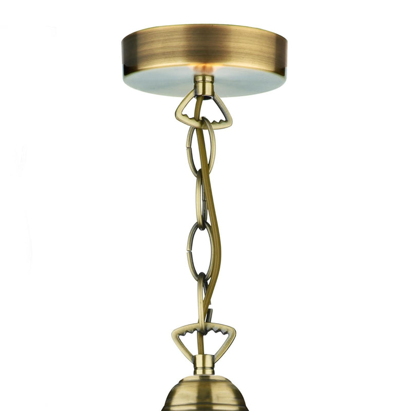 Dar Lighting Ardeche 1 Light Large Pendant Amber Glass & Antique Brass • ARD866
