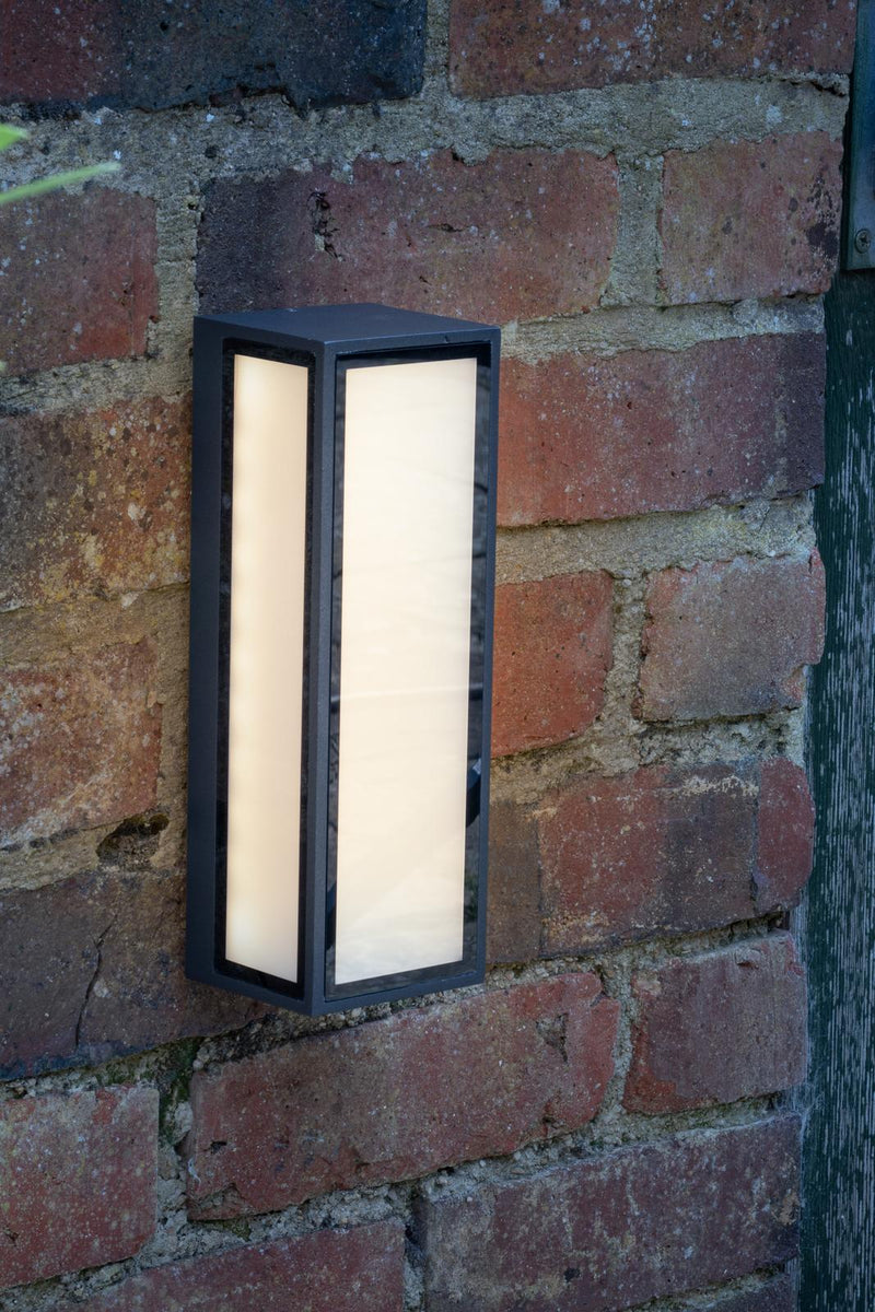 Dar Lighting Arham Outdoor Wall Light Matt Grey Frosted Glass IP65 LED • ARH2139