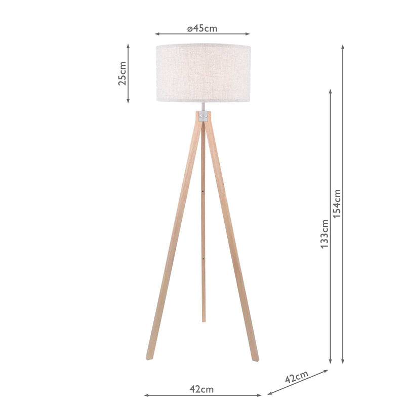 Dar Lighting Armitage Tripod Floor Lamp Light Wood With Shade • ARM4943