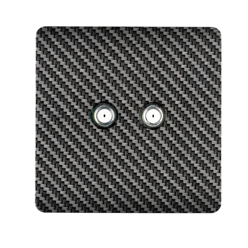 Trendi, Artistic Modern 2 Gang Male F-Type Satellite Television Socket Carbon Fibre, (25mm Back Box Required), 10yrs Warranty • ART-2SATCF