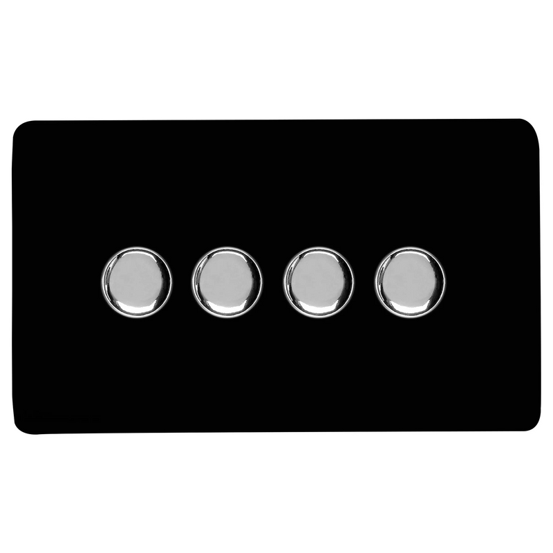 Trendi, Artistic Modern 4 Gang 2 Way LED Dimmer Switch 5-150W LED / 120W Tungsten Per Dimmer, Piano Black Finish, (35mm Back Box Required) 5yrs Warranty • ART-4LDMBK