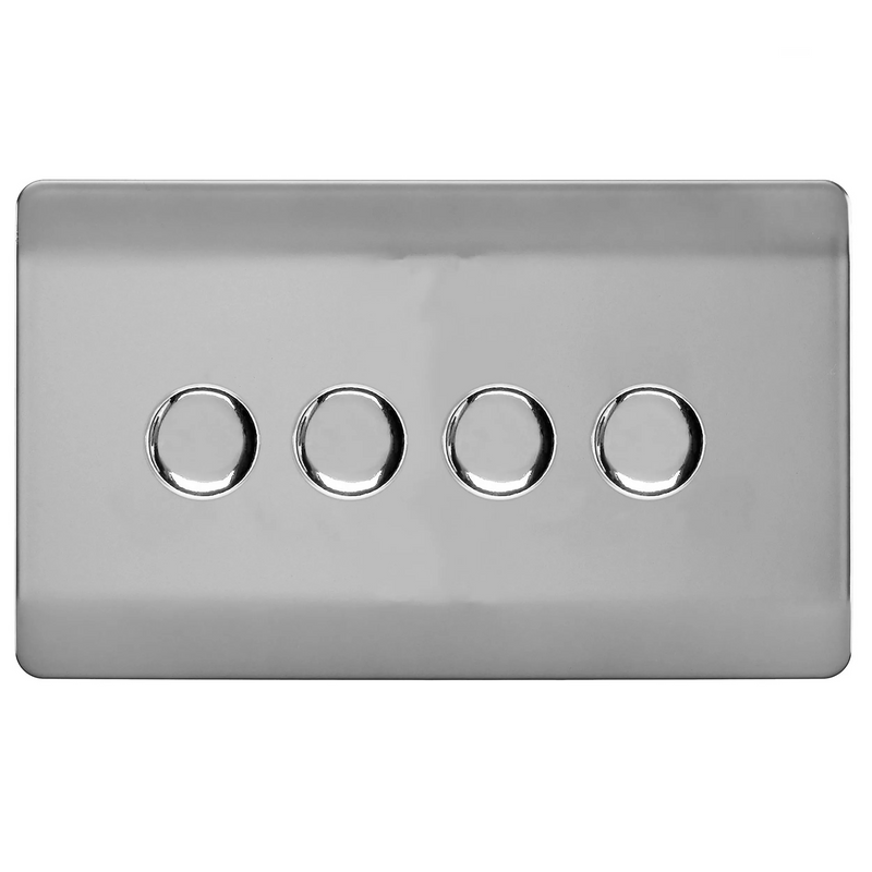 Trendi, Artistic Modern 4 Gang 2 Way LED Dimmer Switch 5-150W LED / 120W Tungsten Per Dimmer, Brushed Steel Finish, (35mm Back Box Required) 5yrs Warranty • ART-4LDMBS