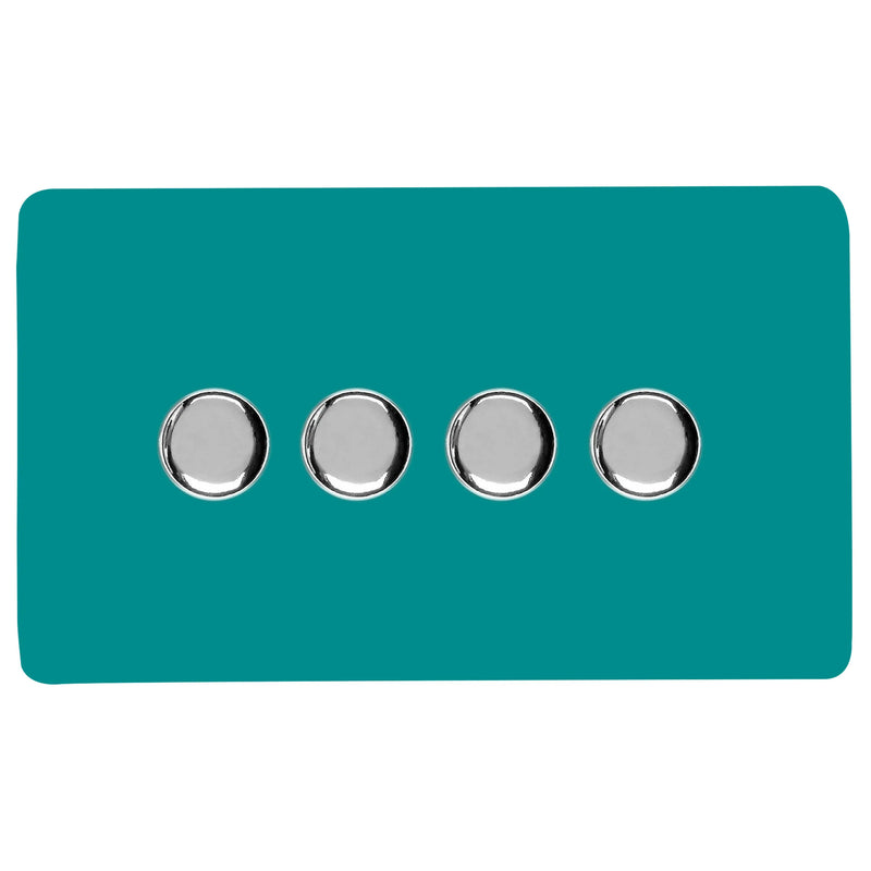 Trendi, Artistic Modern 4 Gang 2 Way LED Dimmer Switch 5-150W LED / 120W Tungsten Per Dimmer, Bright Teal Finish, (35mm Back Box Required) 5yrs Warranty • ART-4LDMBT