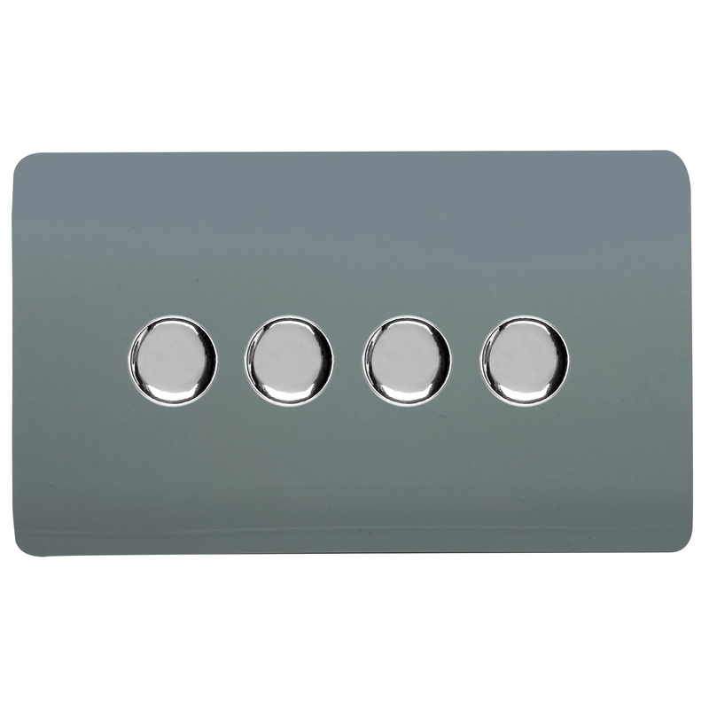 Trendi, Artistic Modern 4 Gang 2 Way LED Dimmer Switch 5-150W LED / 120W Tungsten Per Dimmer, Cool Grey Finish, (35mm Back Box Required) 5yrs Warranty • ART-4LDMCG