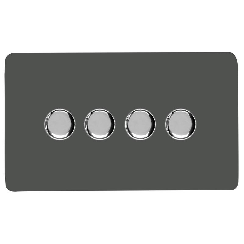 Trendi, Artistic Modern 4 Gang 2 Way LED Dimmer Switch 5-150W LED / 120W Tungsten Per Dimmer, Charcoal Finish, (35mm Back Box Required) 5yrs Warranty • ART-4LDMCH