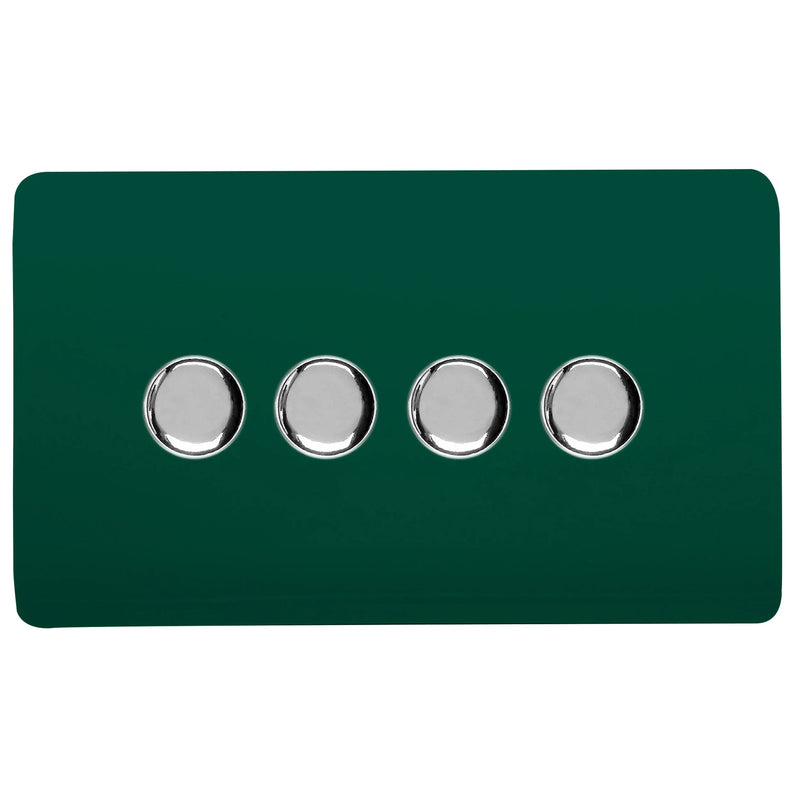 Trendi, Artistic Modern 4 Gang 2 Way LED Dimmer Switch 5-150W LED / 120W Tungsten Per Dimmer, Dark Green Finish, (35mm Back Box Required) 5yrs Warranty • ART-4LDMDG