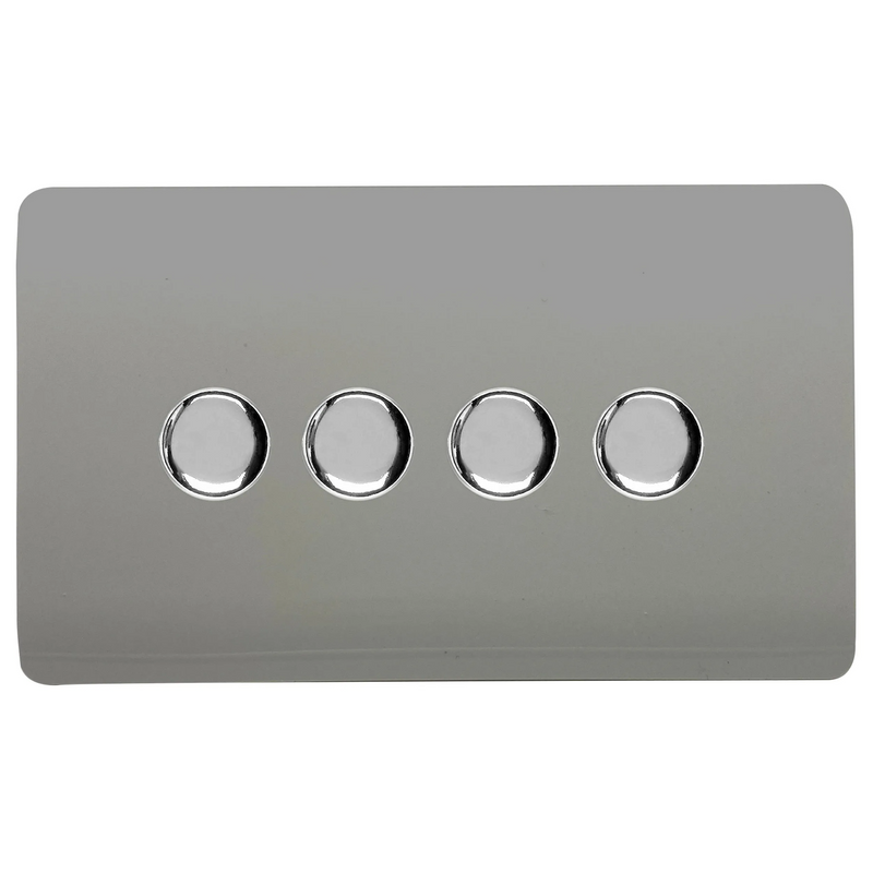 Trendi, Artistic Modern 4 Gang 2 Way LED Dimmer Switch 5-150W LED / 120W Tungsten Per Dimmer, Light Grey Finish, (35mm Back Box Required) 5yrs Warranty • ART-4LDMLG