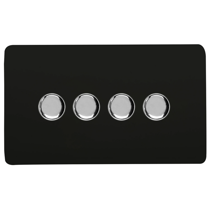Trendi, Artistic Modern 4 Gang 2 Way LED Dimmer Switch 5-150W LED / 120W Tungsten Per Dimmer, Matt Black Finish, (35mm Back Box Required) 5yrs Warranty • ART-4LDMMBK