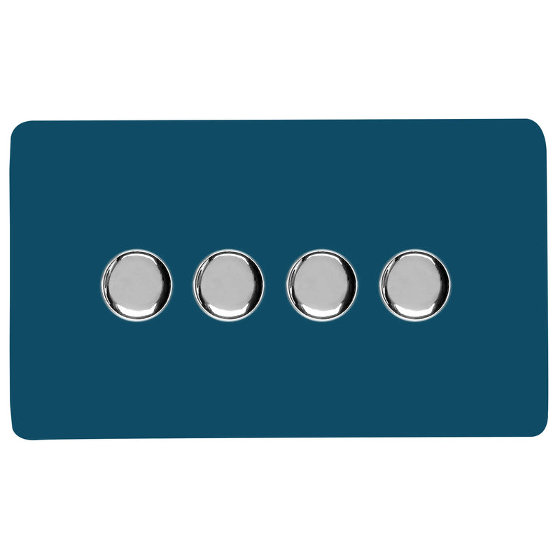 Trendi, Artistic Modern 4 Gang 2 Way LED Dimmer Switch 5-150W LED / 120W Tungsten Per Dimmer, Midnight Blue Finish, (35mm Back Box Required) 5yrs Warranty • ART-4LDMMD