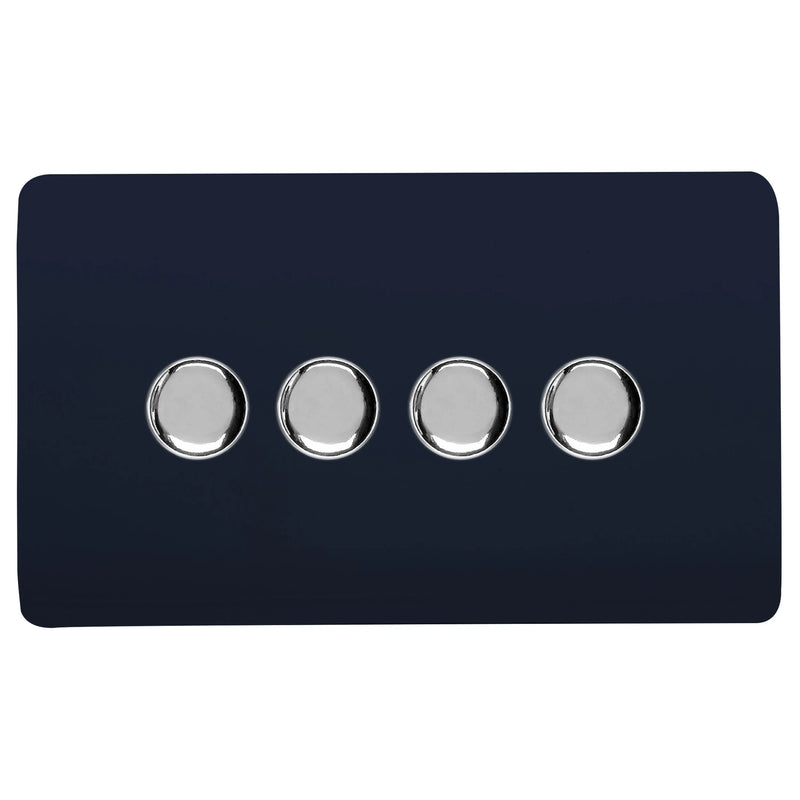 Trendi, Artistic Modern 4 Gang 2 Way LED Dimmer Switch 5-150W LED / 120W Tungsten Per Dimmer, Navy Finish, (35mm Back Box Required) 5yrs Warranty • ART-4LDMNV