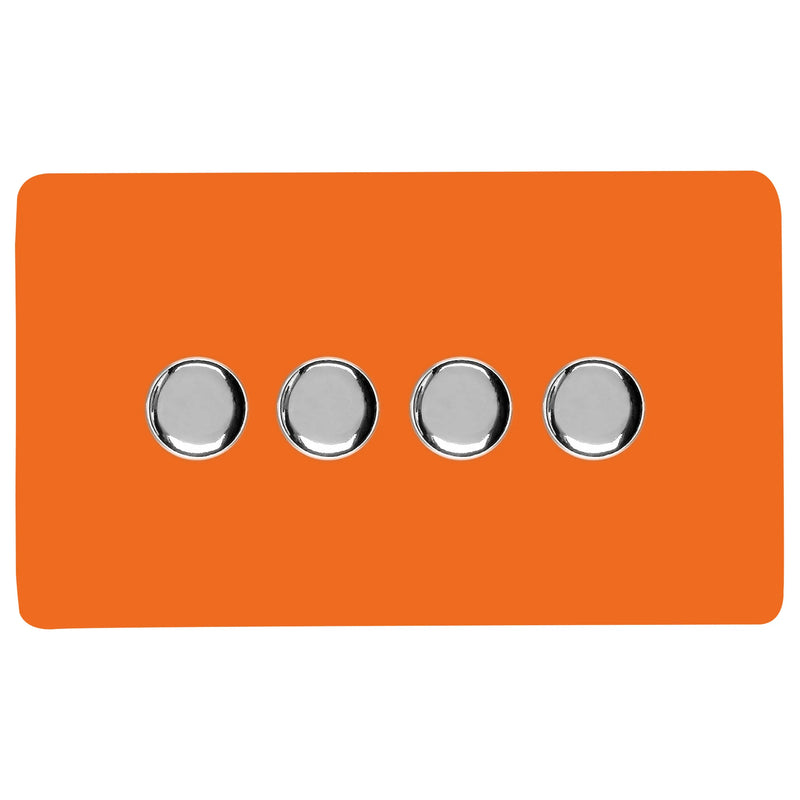 Trendi, Artistic Modern 4 Gang 2 Way LED Dimmer Switch 5-150W LED / 120W Tungsten Per Dimmer, Orange Finish, (35mm Back Box Required) 5yrs Warranty • ART-4LDMOR