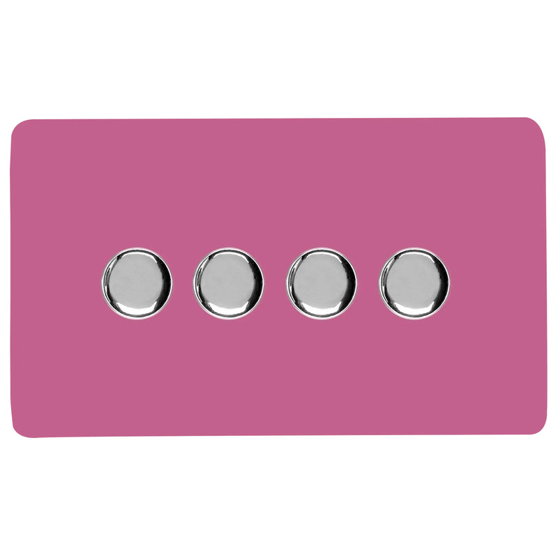 Trendi, Artistic Modern 4 Gang 2 Way LED Dimmer Switch 5-150W LED / 120W Tungsten Per Dimmer, Pink Finish, (35mm Back Box Required) 5yrs Warranty • ART-4LDMPK
