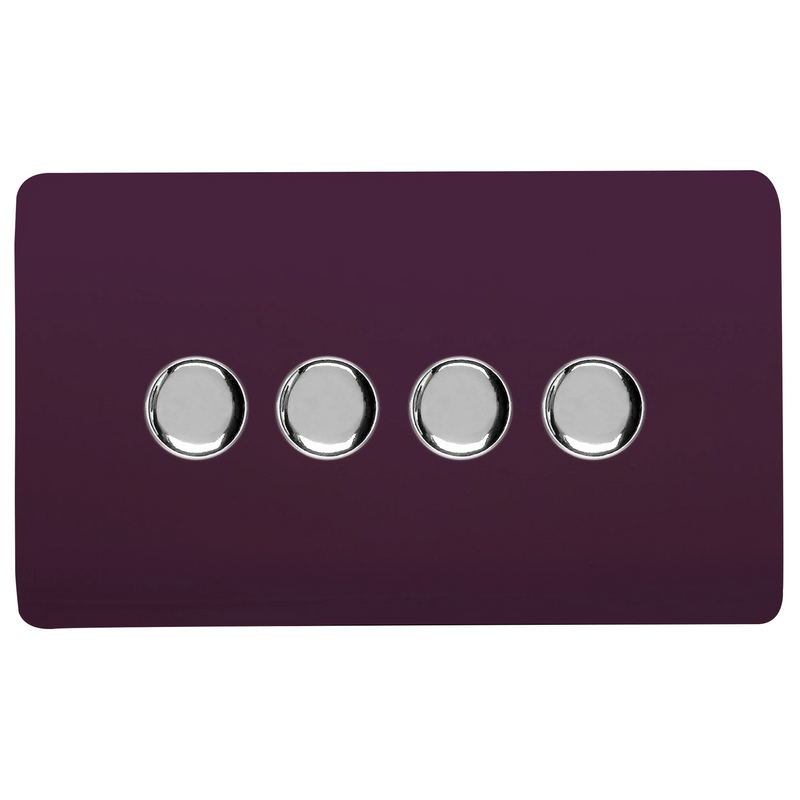 Trendi, Artistic Modern 4 Gang 2 Way LED Dimmer Switch 5-150W LED / 120W Tungsten Per Dimmer, Plum Finish, (35mm Back Box Required) 5yrs Warranty • ART-4LDMPL