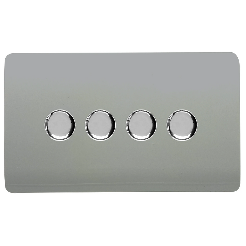Trendi, Artistic Modern 4 Gang 2 Way LED Dimmer Switch 5-150W LED / 120W Tungsten Per Dimmer, Silver Finish, (35mm Back Box Required) 5yrs Warranty • ART-4LDMSI