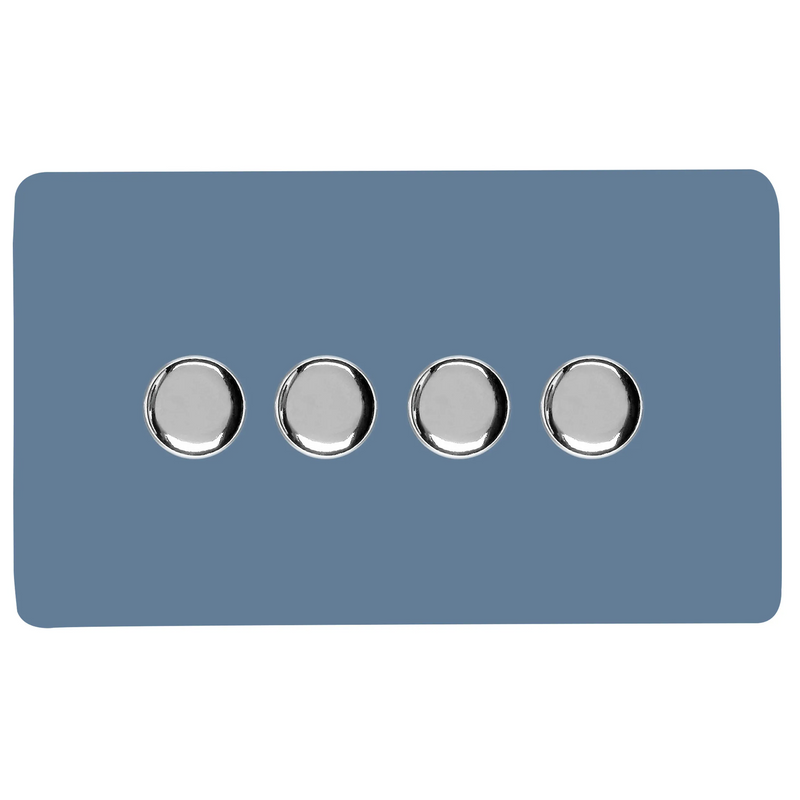 Trendi, Artistic Modern 4 Gang 2 Way LED Dimmer Switch 5-150W LED / 120W Tungsten Per Dimmer, Sky Finish, (35mm Back Box Required) 5yrs Warranty • ART-4LDMSK