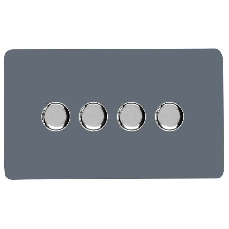 Trendi, Artistic Modern 4 Gang 2 Way LED Dimmer Switch 5-150W LED / 120W Tungsten Per Dimmer, Warm Grey Finish, (35mm Back Box Required) 5yrs Warranty • ART-4LDMWG