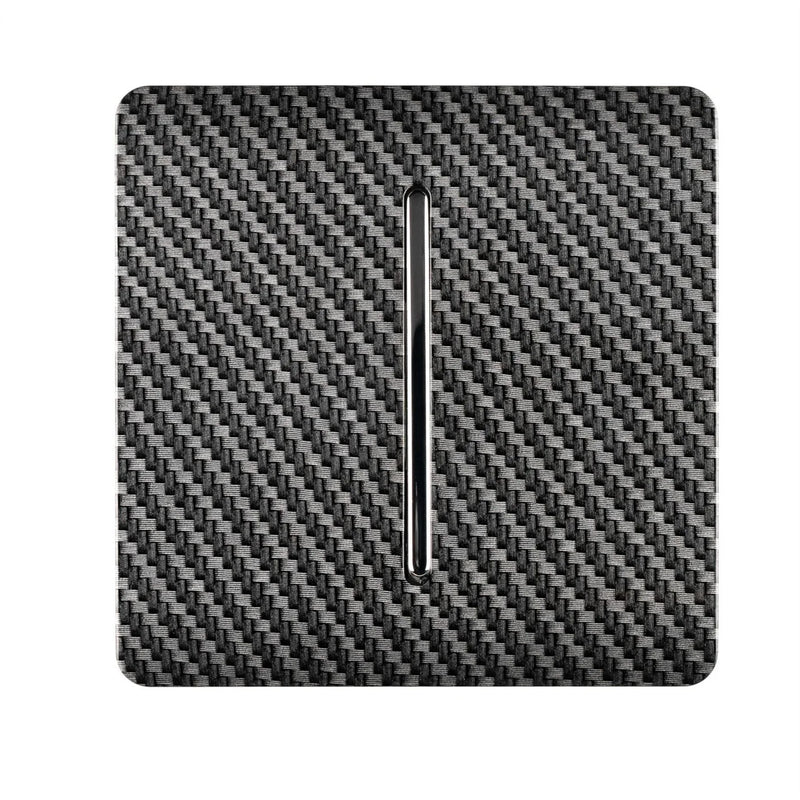 Trendi, Artistic Modern 1 Gang Doorbell Carbon Fibre Finish, BRITISH MADE, (25mm Back Box Required), 10yrs Warranty • ART-DBCF