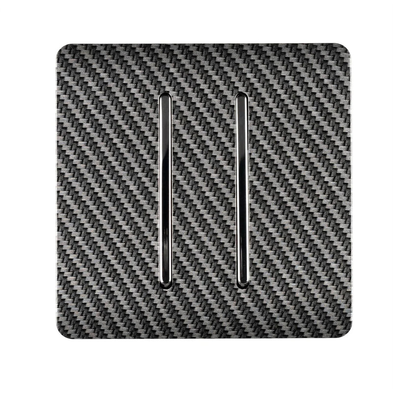 Trendi, Artistic Modern 2 Gang 2 Way 10 Amp Rocker Carbon Fibre Finish, BRITISH MADE, (25mm Back Box Required), 10yrs Warranty • ART-SS4CF