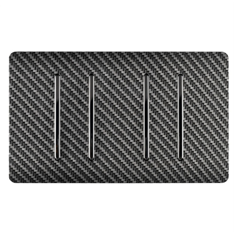 Trendi, Artistic Modern 4 Gang (4xIntermediate) 10 Amp Rocker Carbon Fibre Finish, BRITISH MADE, (25mm Back Box Required), 5yrs Warranty • ART-SS9999CF