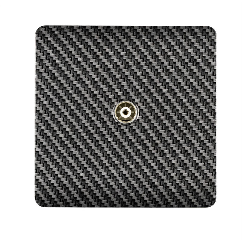 Trendi, Artistic Modern TV Co-Axial 1 Gang Carbon Fibre Finish, BRITISH MADE, (25mm Back Box Required), 10yrs Warranty • ART-TVSCF