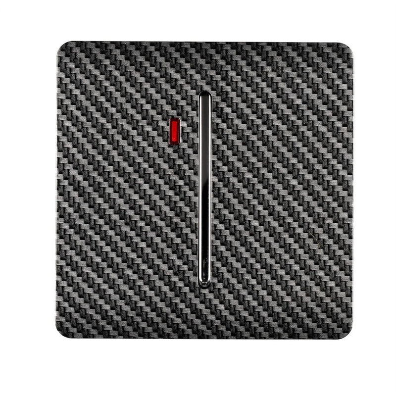Trendi, Artistic Modern 20 Amp Neon Insert Double Pole Switch Carbon Fibre Finish, BRITISH MADE, (25mm Back Box Required), 10yrs Warranty • ART-WHS1CF
