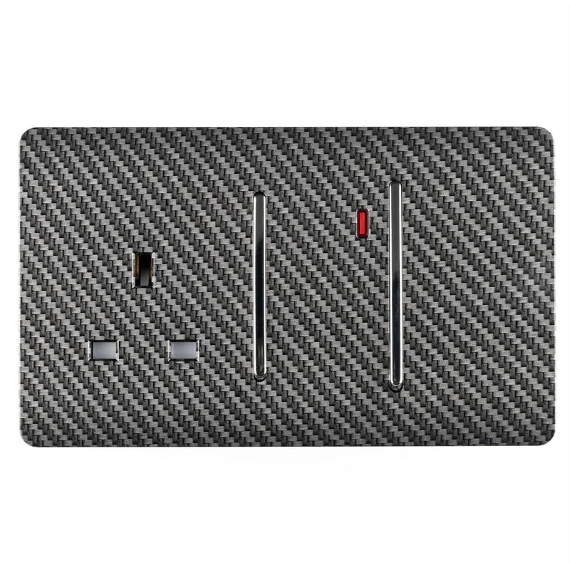 Trendi, Artistic Modern Cooker Control Panel 13amp with 45amp Switch Carbon Fibre Finish, BRITISH MADE, (47mm Back Box Required), 10yrs Warranty • ART-WHS213CF