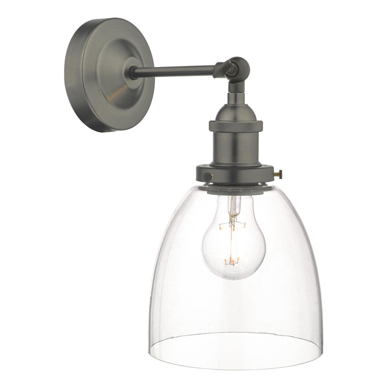 Dar Lighting Arvin Industrial Wall Light Antique Chrome with Clear Glass Shade • ARV0761