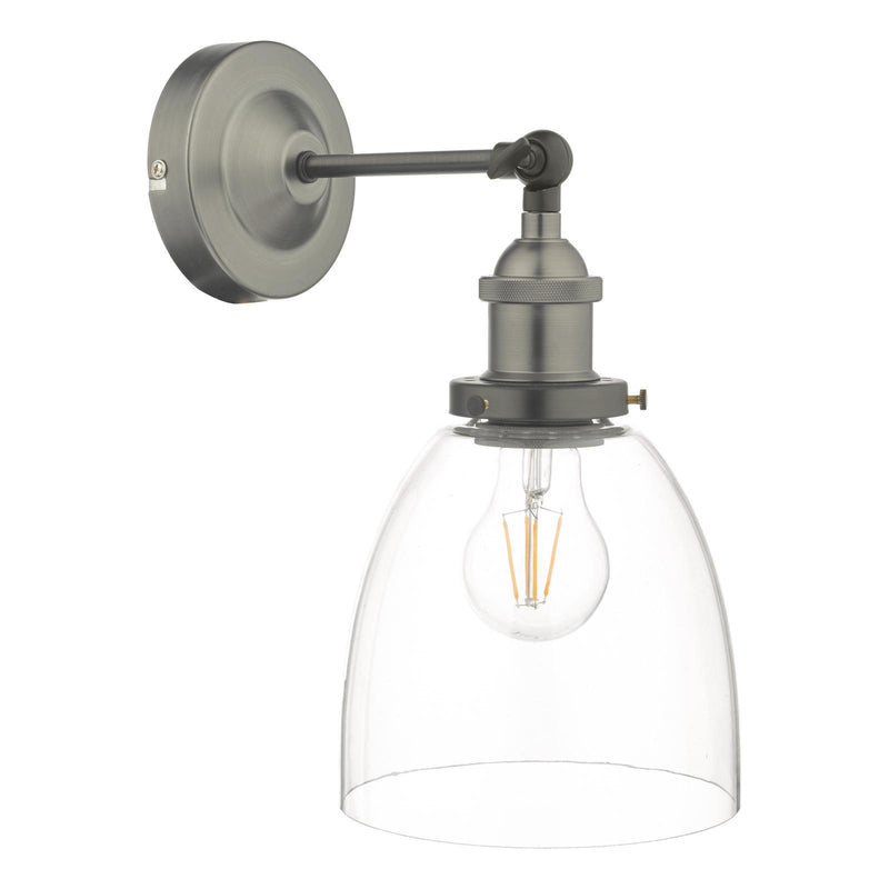 Dar Lighting Arvin Industrial Wall Light Antique Chrome with Clear Glass Shade • ARV0761