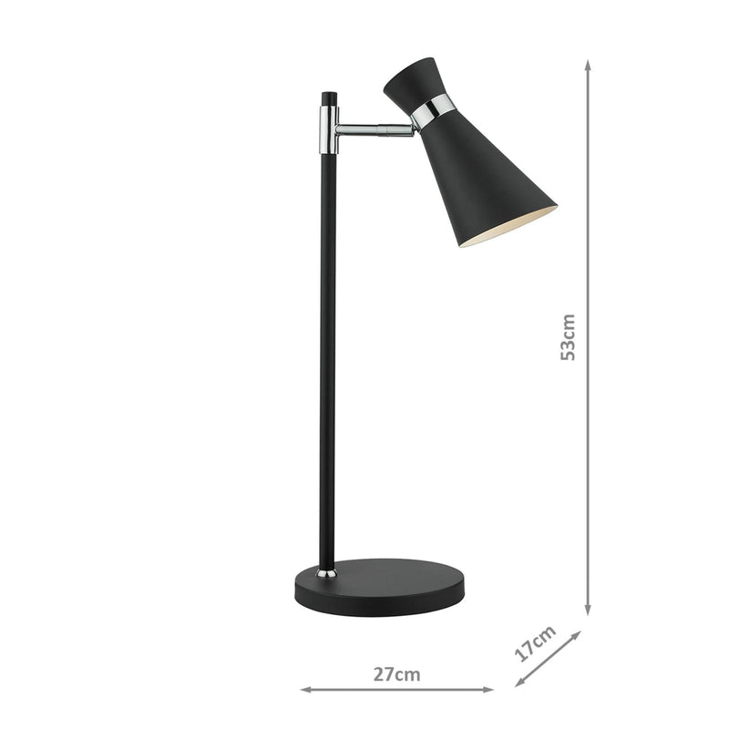 Dar Lighting Ashworth Table Lamp Matt Black & Polished Chrome • ASH4122