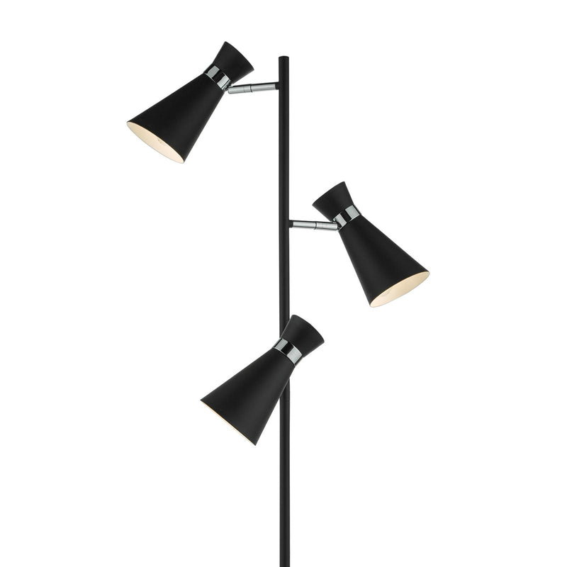 Dar Lighting Ashworth 3 Light Floor Lamp Matt Black and Polished Chrome • ASH4922