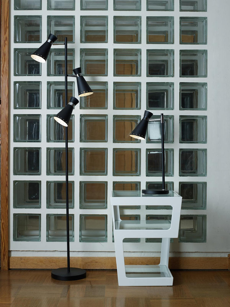 Dar Lighting Ashworth 3 Light Floor Lamp Matt Black and Polished Chrome • ASH4922