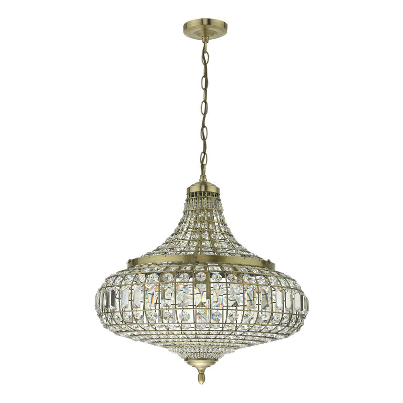 Dar Lighting Asmara 6 Light Pendant Antique Brass Crystal • ASM0675