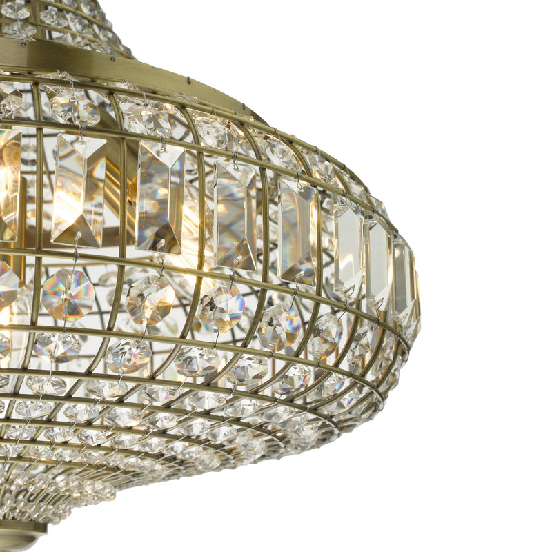 Dar Lighting Asmara 6 Light Pendant Antique Brass Crystal • ASM0675