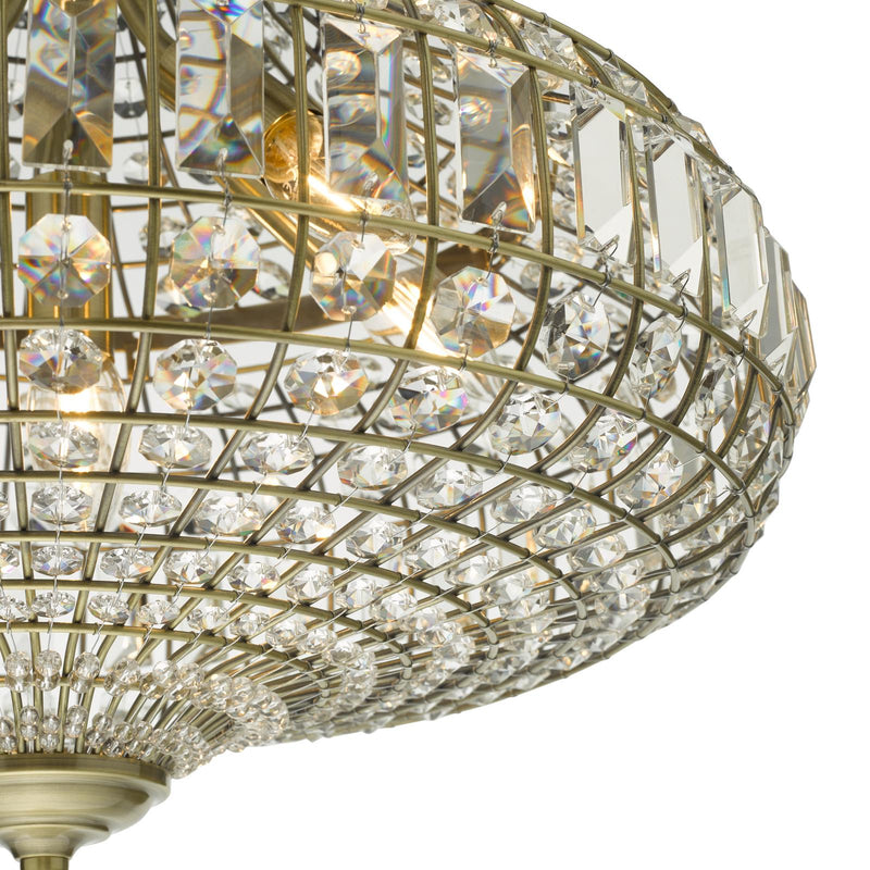 Dar Lighting Asmara 6 Light Pendant Antique Brass Crystal • ASM0675