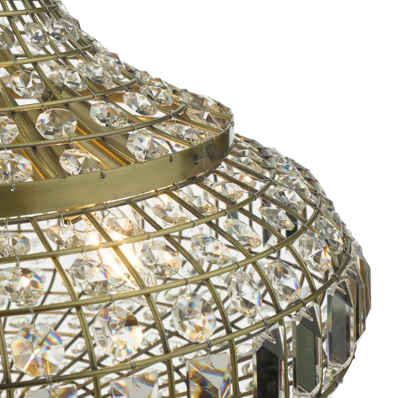 Dar Lighting Asmara 6 Light Pendant Antique Brass Crystal • ASM0675