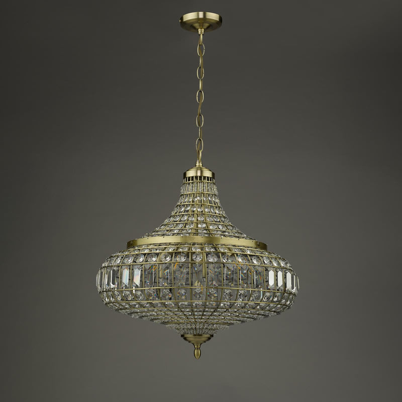 Dar Lighting Asmara 6 Light Pendant Antique Brass Crystal • ASM0675