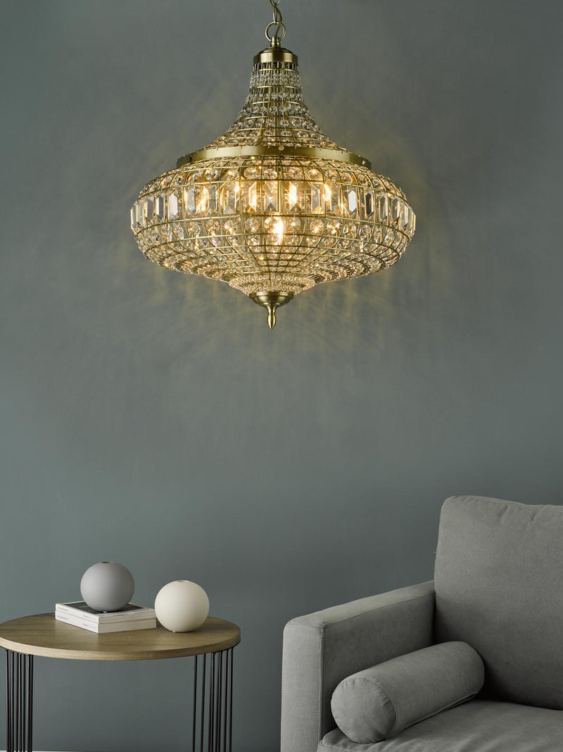 Dar Lighting Asmara 6 Light Pendant Antique Brass Crystal • ASM0675