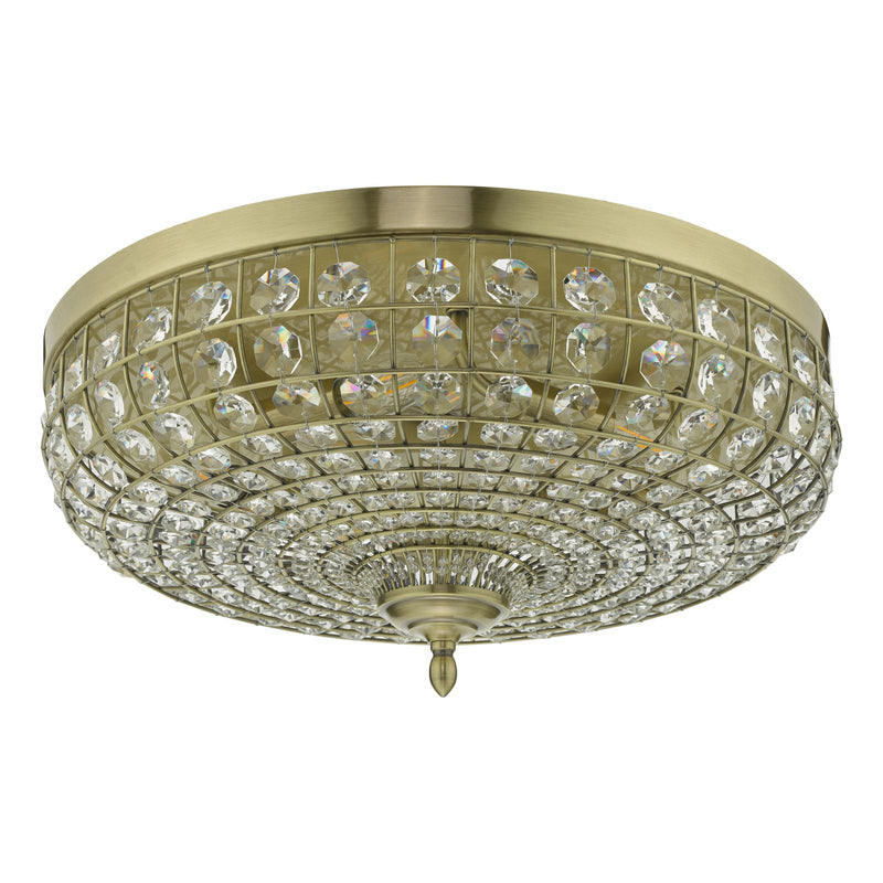 Dar Lighting Asmara 5 Light Flush Antique Brass Crystal • ASM5475