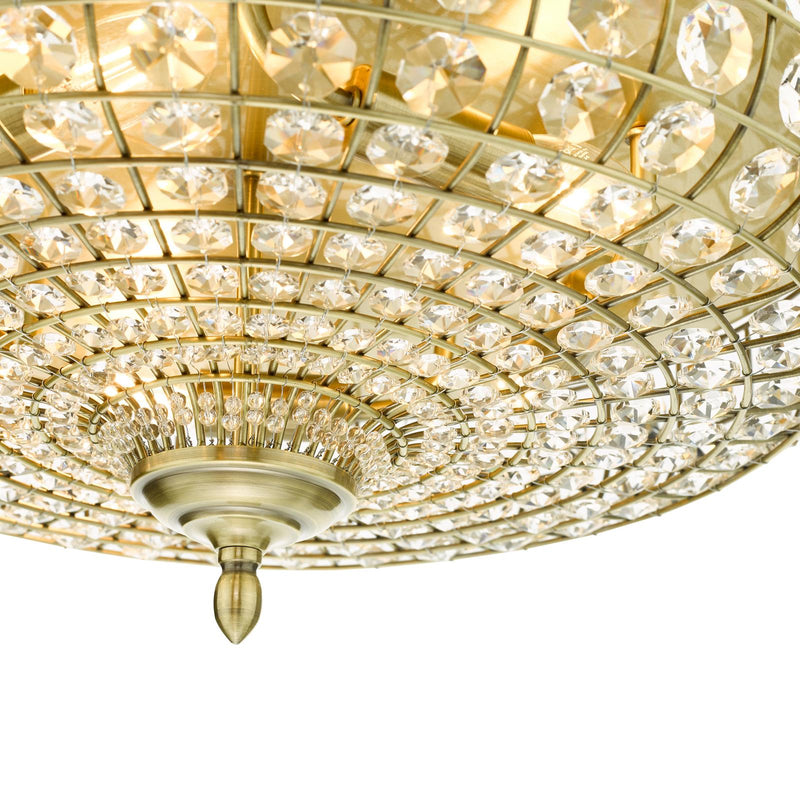 Dar Lighting Asmara 5 Light Flush Antique Brass Crystal • ASM5475