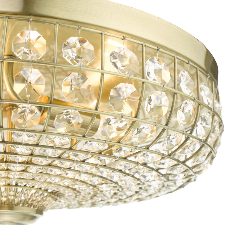 Dar Lighting Asmara 5 Light Flush Antique Brass Crystal • ASM5475