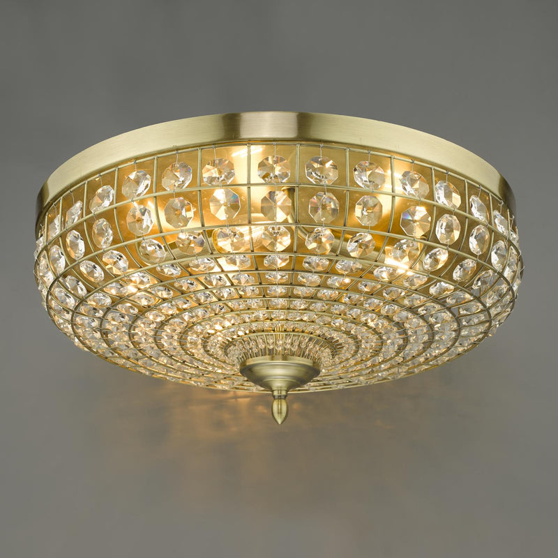 Dar Lighting Asmara 5 Light Flush Antique Brass Crystal • ASM5475